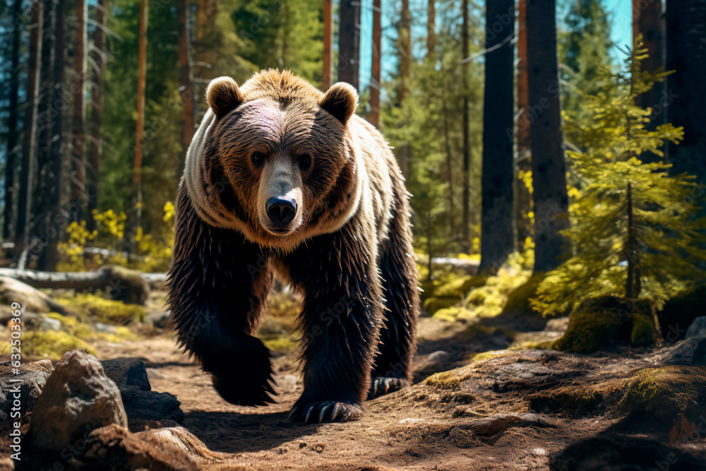 A bear in a mountain forest A bear in a mountain forest