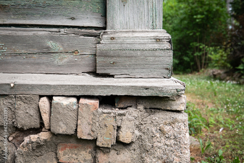 Foundations and structures of an old, historic house. Details close up