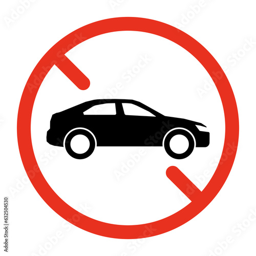 Car forbidden sign, prohibition parking transport. Park restriction for car. Ban, no allowed, stop automobile symbol. No parking vehicle. Vector