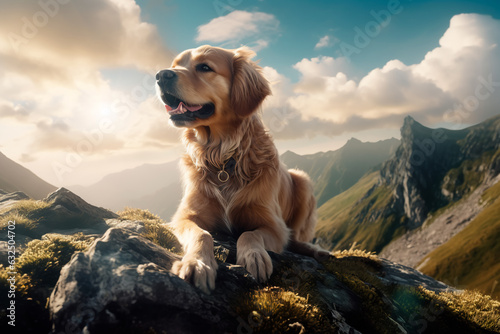 A dog on top of a mountain