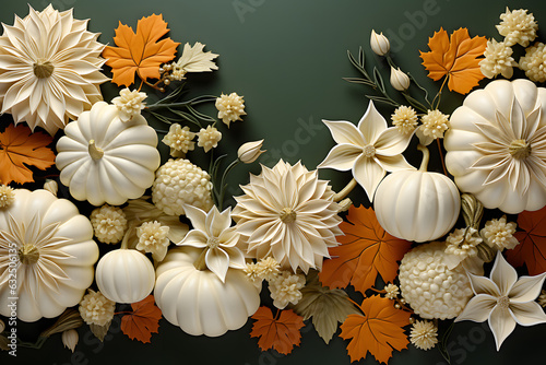 Thanksgiving Abundance: Fall-Themed Frame with Pumpkins and Maple Leaves