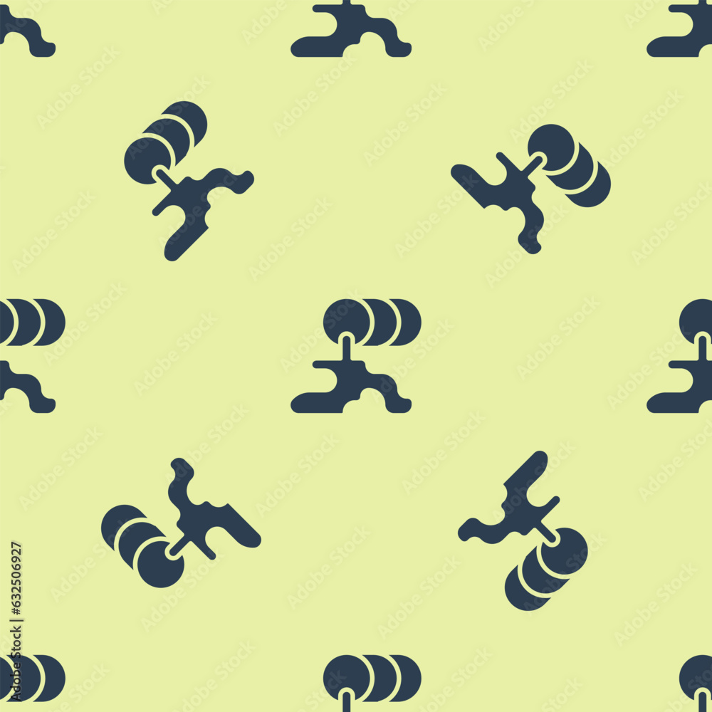 Blue Barrel oil leak icon isolated seamless pattern on yellow background. Vector Blue Barrel oil leak icon isolated seamless pattern on yellow background. Vector