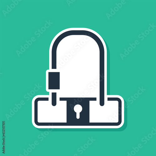 Blue Bicycle lock U shaped industrial icon isolated on green background. Vector