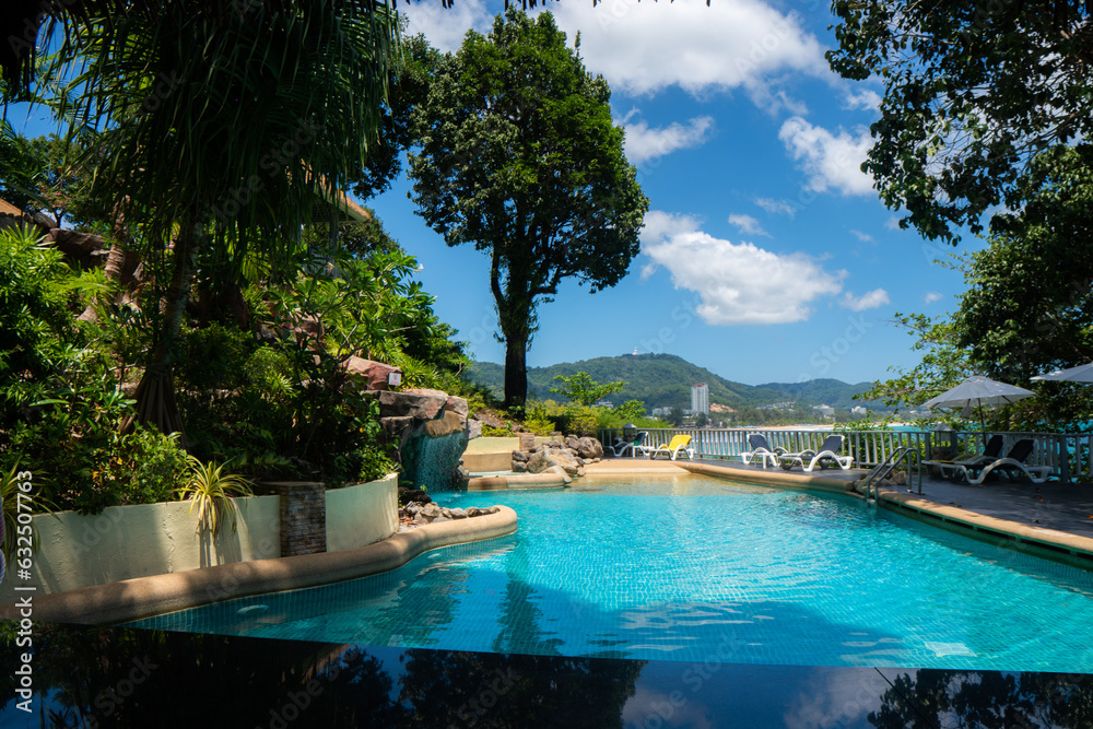 swimming pool in tropical resort, infinity pool