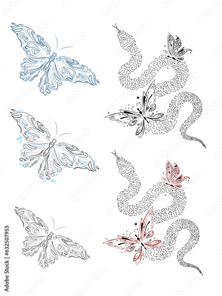 set of hand drawn butterflies set of hand drawn butterflies