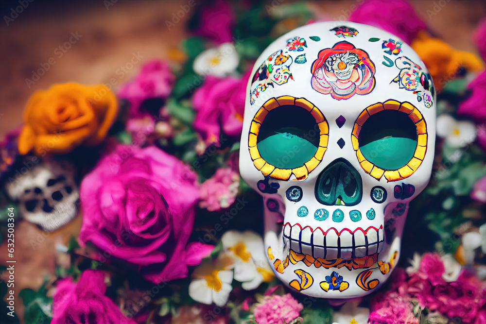 Generative AI Sugar Skull (Calavera) to celebrate Mexico's Day of the Dead (Dia de Los Muertos) Generative AI Sugar Skull (Calavera) to celebrate Mexico's Day of the Dead (Dia de Los Muertos)