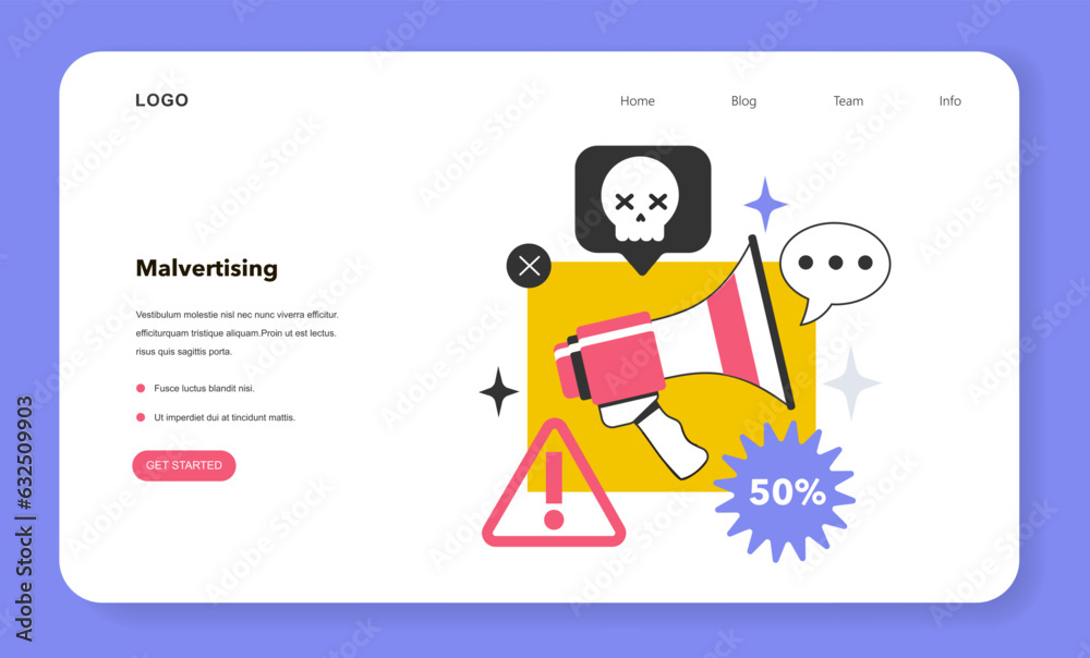 Malvertising web banner or landing page. Virus or scam distributed Malvertising web banner or landing page. Virus or scam distributed