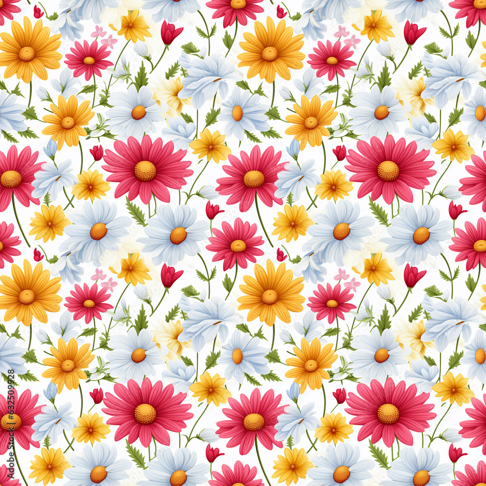 Seamless Pattern A pattern of colorful leaves and flowers for summer, suitable for use as a fabric pattern.