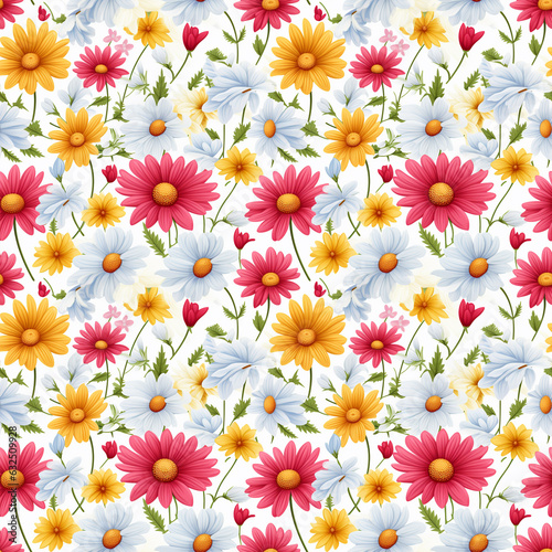Seamless Pattern A pattern of colorful leaves and flowers for summer  suitable for use as a fabric pattern.