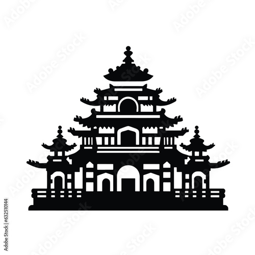 Silhouette Chinese temple for t-shirts, tattoos, prints and stickers, vector illustrations isolated on white background.