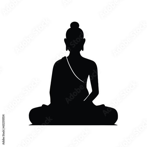 Monk in Buddhism, silhouette vector isolated on white background