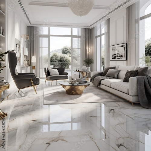 Interior home design with white Italian marble which is shiny generative ai