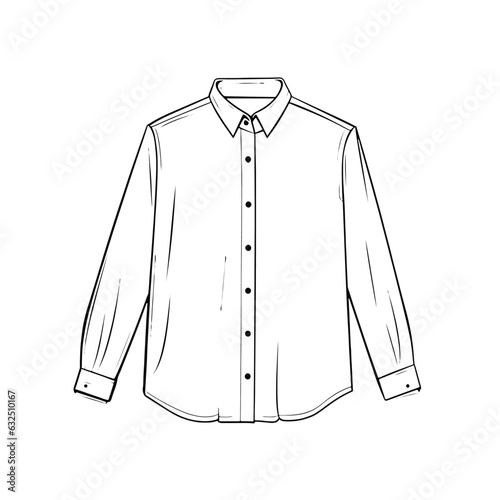 Men's shirt, button-down collar and cuffed long sleeves, flat technical drawing, mockup template, Vector illustration
