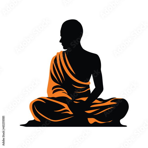 meditating monk in Buddhism, silhouette vector isolated on white background