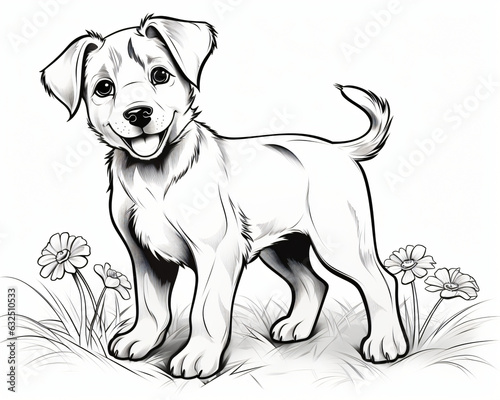 A delightful printable black-and-white coloring page of a dog for kids. 