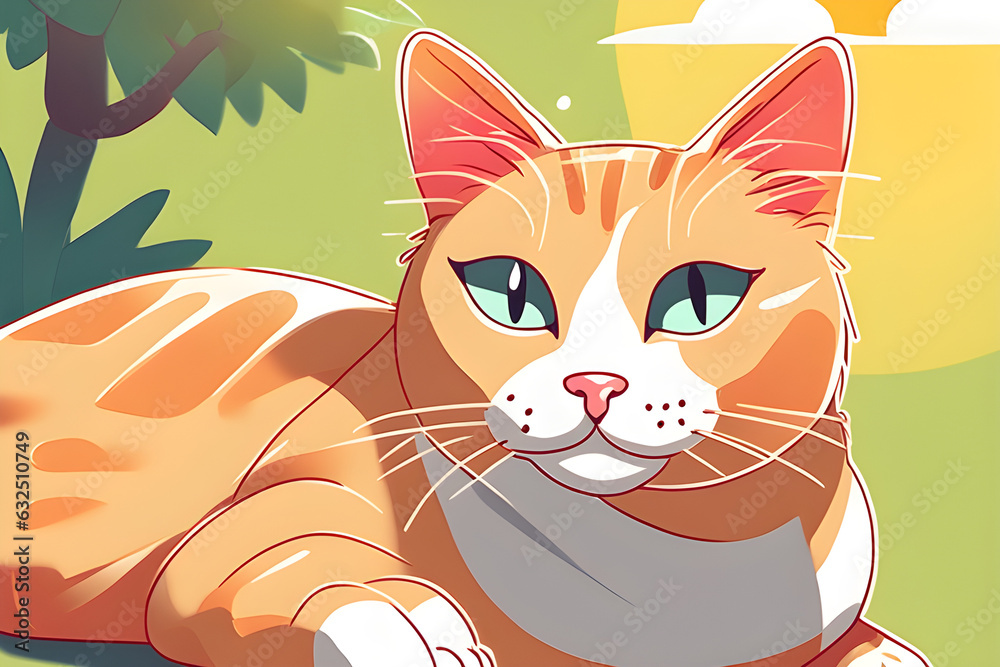 Fototapeta premium Draw a cat wearing suntan on a sunny day. Generative AI