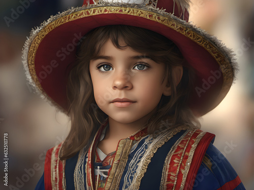 Portrait of a child. Argentine child in Argentine national costume portrait. generative AI