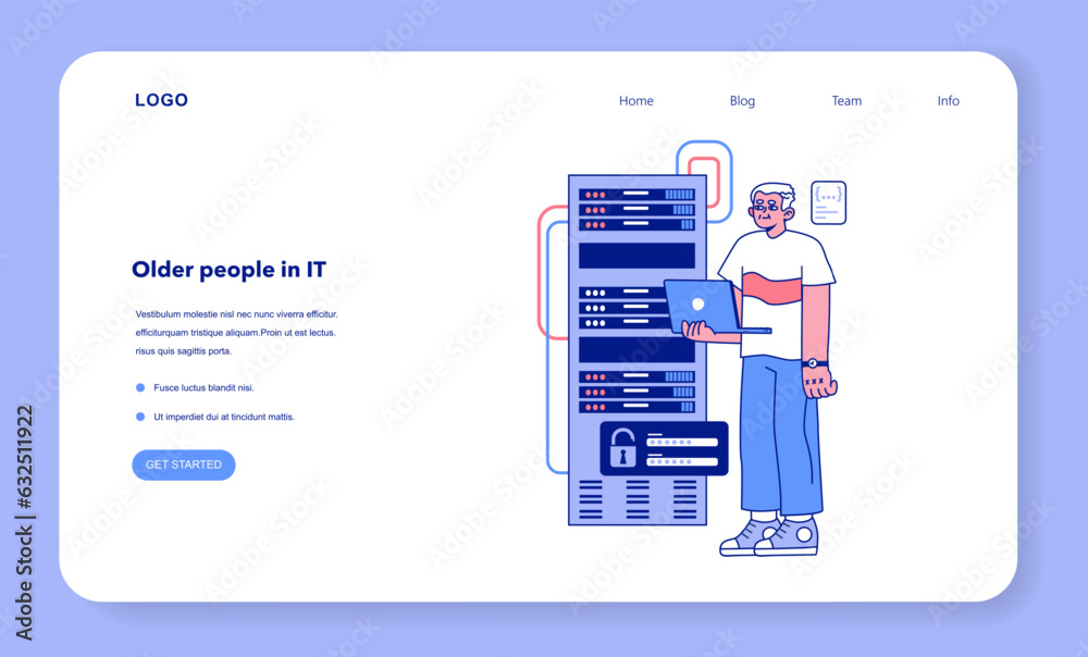 Naklejka premium Senior developer web banner or landing page. Oldman programming