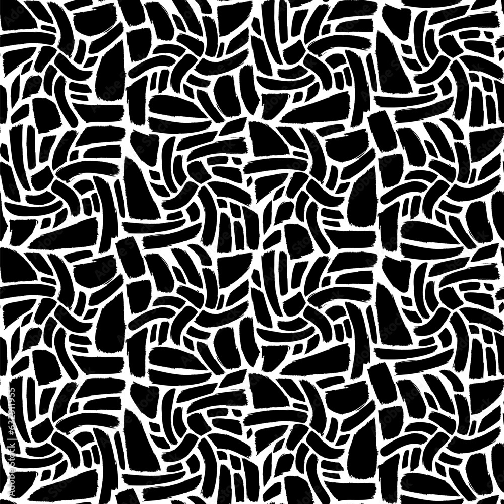 Grunge Black Brush Waves Seamless Pattern