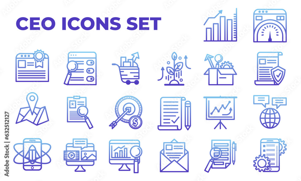 Gradient marketing and ceo service icon set with outline simple vector illustration Gradient marketing and ceo service icon set with outline simple vector illustration