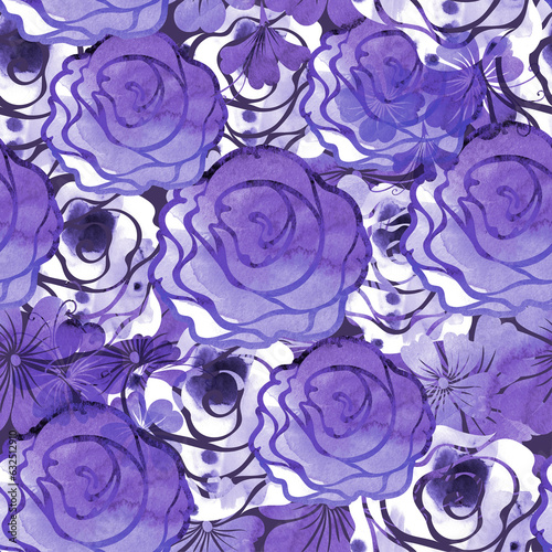 Secluded garden floral pattern. Watercolor illustration