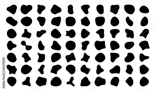 Fluid shapes. Random color blotch  blobs abstract organic shapes. Pebble  drop amoeba stone amorphous silhouettes. Inkblot stain 90s texture vector set