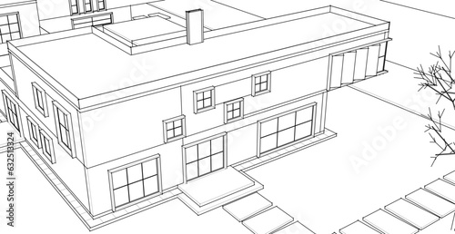 modern residential architecture 3d illustration