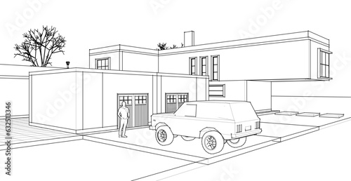 modern residential architecture 3d illustration