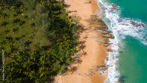 Aerial view, Summer tropical beach. Beautiful paradise in sandy seaside. Peaceful andaman.