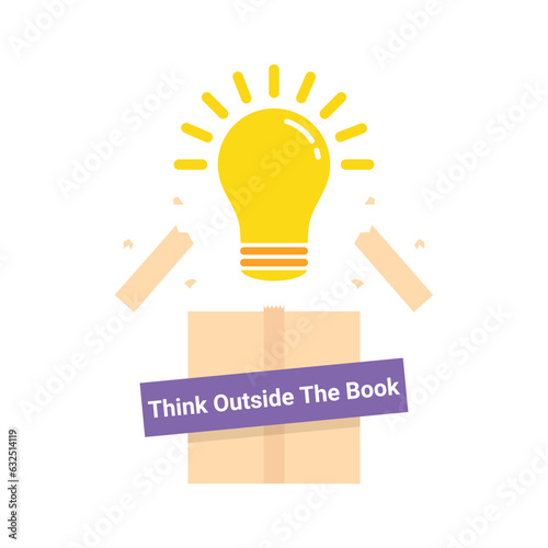 bright bulb like think outside the box. flat simple cartoon color logotype graphic art design isolated on white background. concept of call not to thinking stereotypically or keynote for learning photo