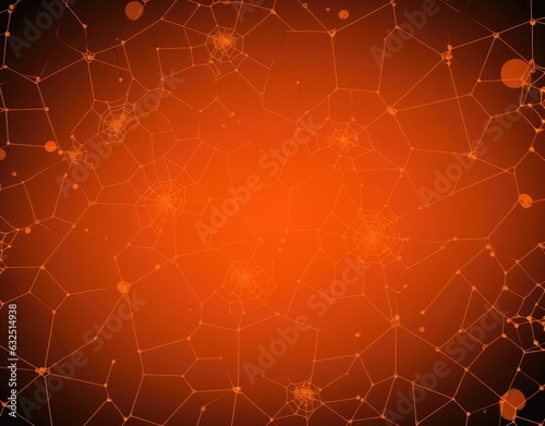 Spider web on orange background. Halloween backdrop. Orange color. Generative AI
