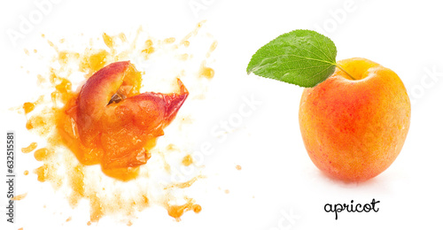 Squashed ripe apricot isolated on white