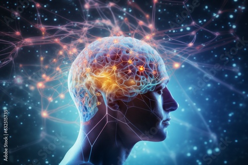 Human head, brain neurons. Beautiful illustration picture. Generative AI
