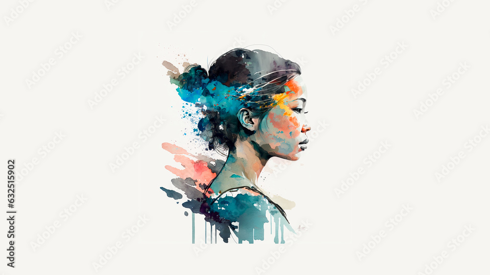 girl drawing asian abstract boho style