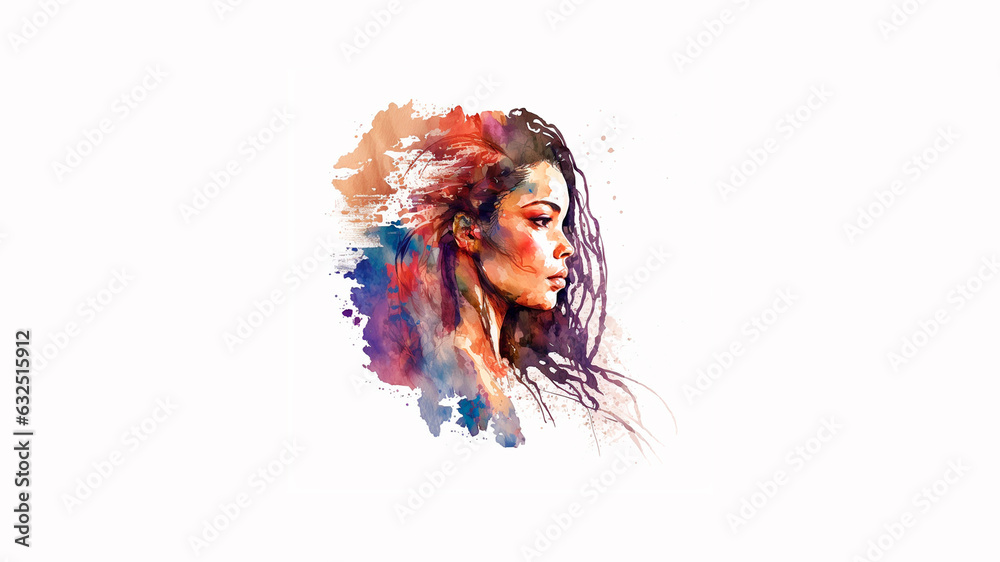 drawing of a white european girl in abstract boho style