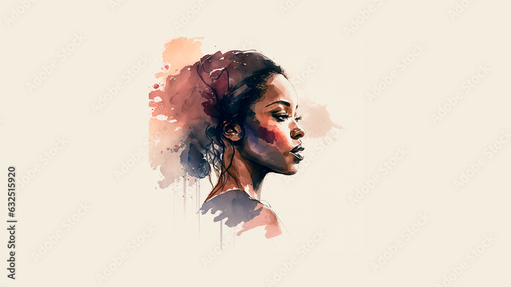 drawing girl afro american boho abstract style