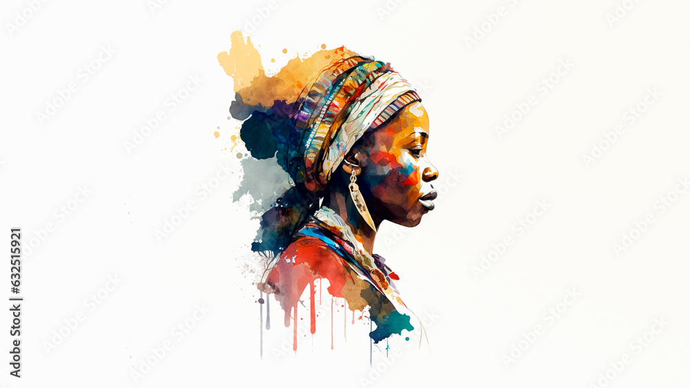 drawing girl afro american boho abstract style