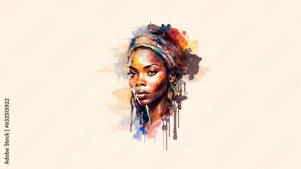 drawing girl afro american boho abstract style