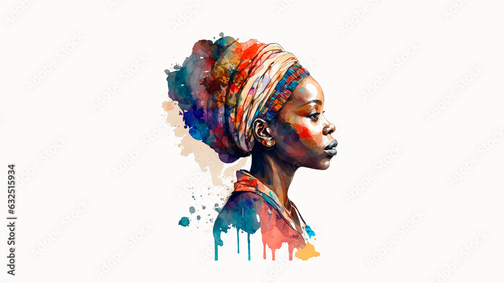drawing girl afro american boho abstract style