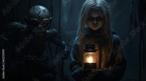 Scene featuring a haunted child, eerie and unsettling