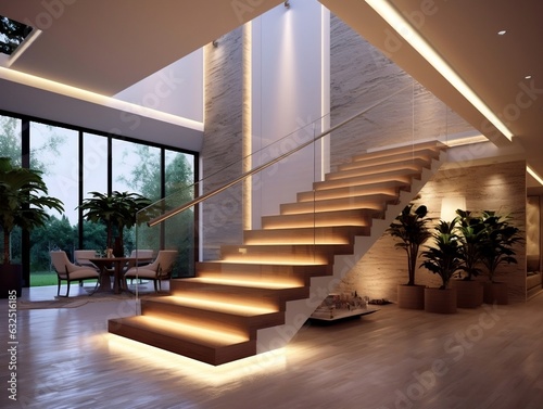  Modern interior stairs with LED lighting generative ai