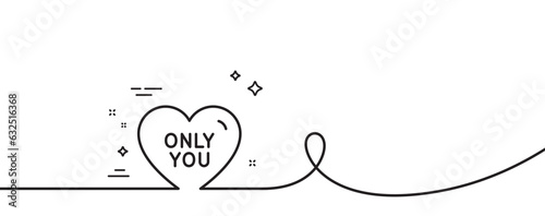 Only you line icon. Continuous one line with curl. Sweet heart sign. Valentine day love symbol. Only you single outline ribbon. Loop curve pattern. Vector