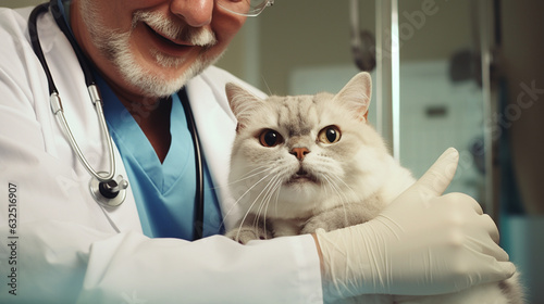 Veterinarian performing dental care on a friendly cat, vet, banner, pet, Generative AI