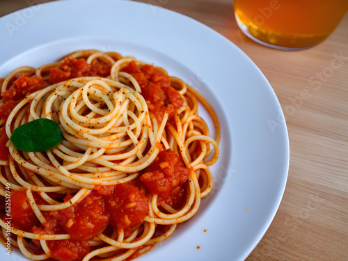 Tomato sauce spaghetti and beer
