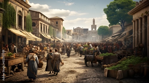 Representation of the streets of classical Rome. Antique market.