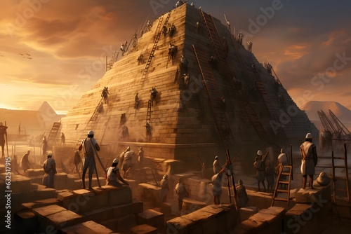 Ancient Egyptian workers building the pyramids. photo