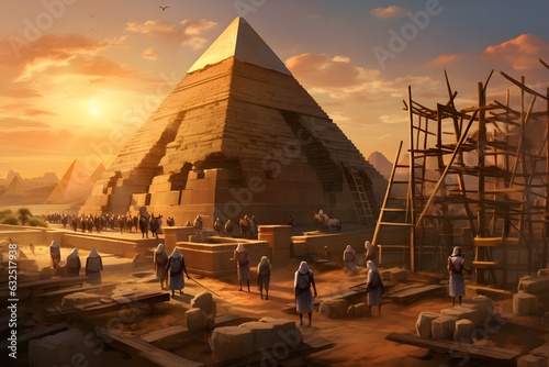 Ancient Egyptian workers building the pyramids.