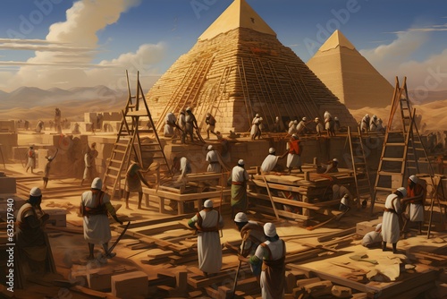 Ancient Egyptian workers building the pyramids.