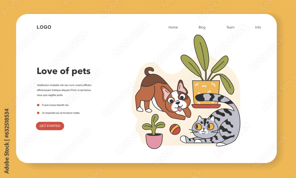 Cat and dog best friends web banner or landing page. Cute puppy and kitten