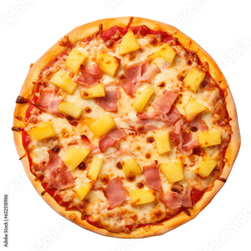 Pizza with boiled ham and pineapple, isolated on transparent background, Generative AI